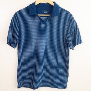Untuckit Mens Peyton Polo Shirt Blue White‎ Stripe Short Sleeves Cotton Size S